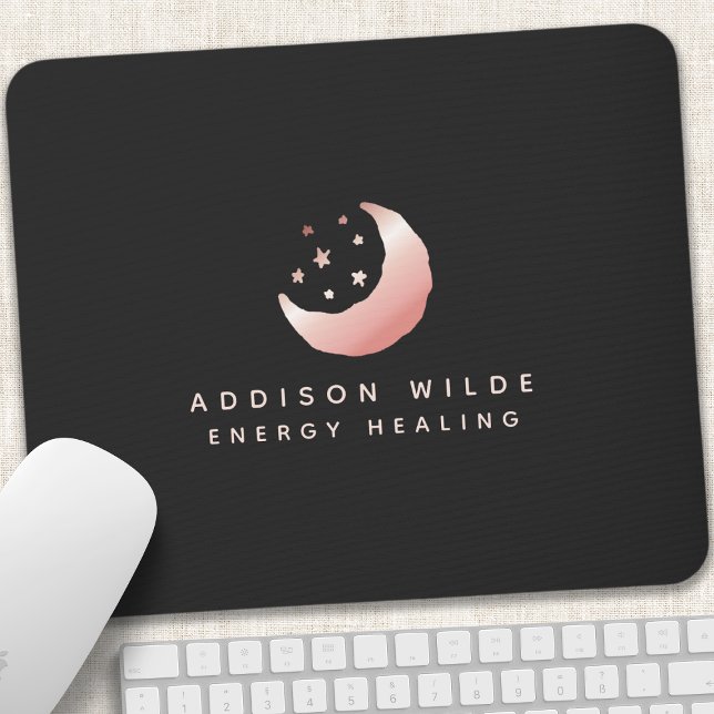 Celestial Rose Gold Crescent Moon Stars Logo Mousepad (Von Creator hochgeladen)
