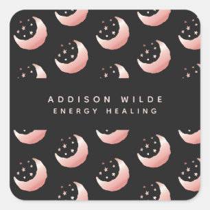 Celestial Rose Gold Crescent Moon Stars Muster Quadratischer Aufkleber