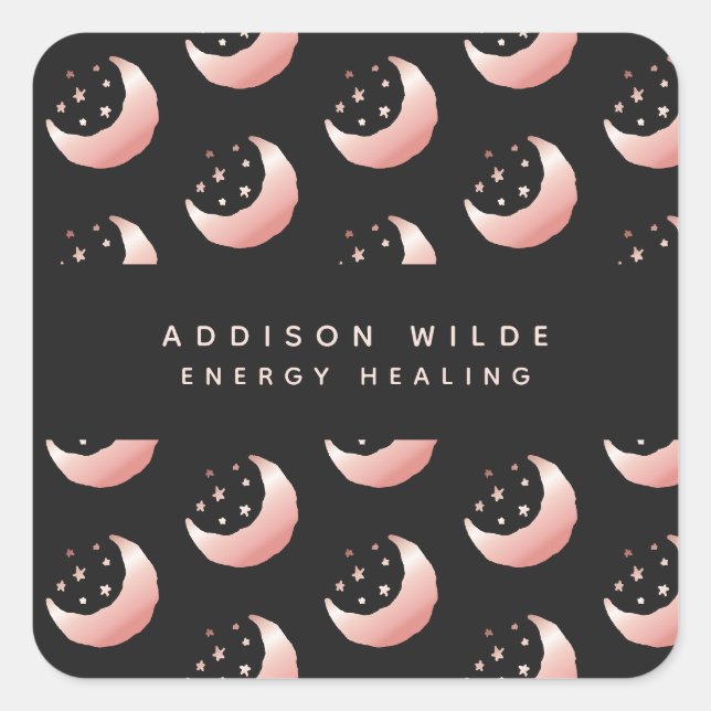 Celestial Rose Gold Crescent Moon Stars Muster Quadratischer Aufkleber (Vorderseite)
