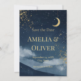 Celestial Save the Date | Navy & Gold Starry Night Einladung