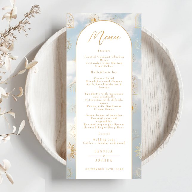 Celestial Sky Blue Clouds Mystical Boho Menü Menükarte (Von Creator hochgeladen)