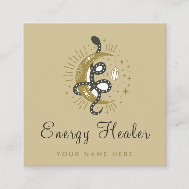 Celestial Snake Moon Sparkle Mystic Energy Healer Quadratische Visitenkarte (Vorderseite)