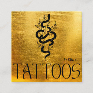 Celestial Snake Tattoo Salon Gold Metallic Quadratische Visitenkarte