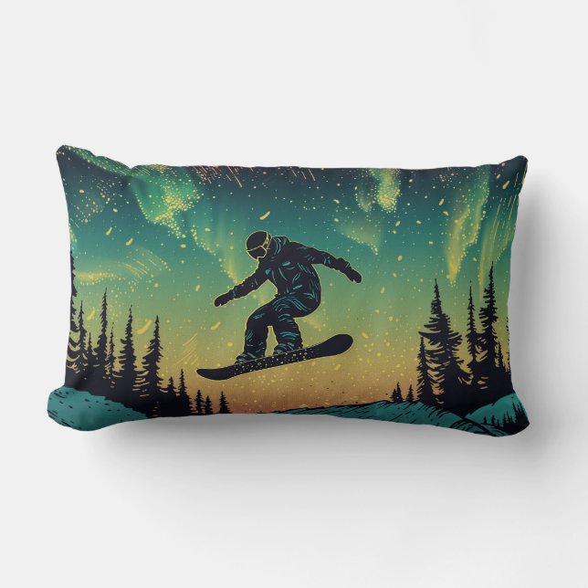 Celestial Snowboarder Throw Kissen (Vorderseite)
