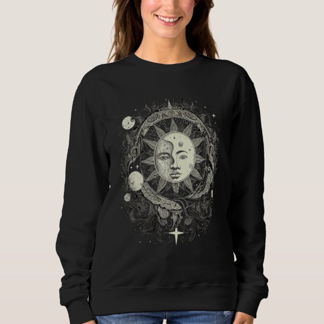 Celestial Space Sun Moon Boho Luna Solar Astronomy Sweatshirt (Vorderseite)