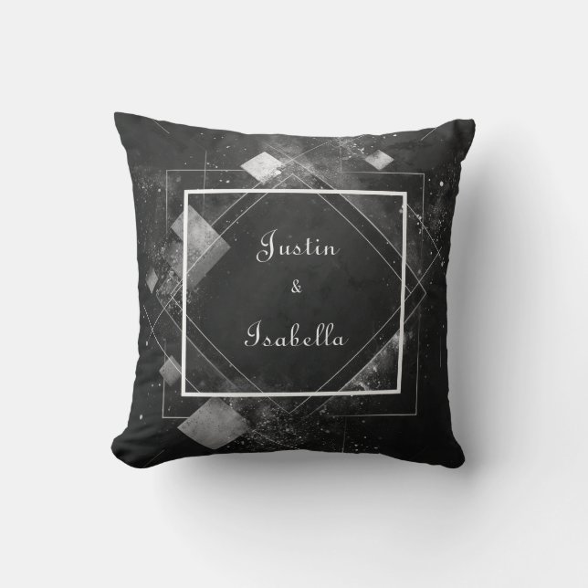 Celestial Splash Geometric Elegante Black Wedding Kissen (Vorderseite)
