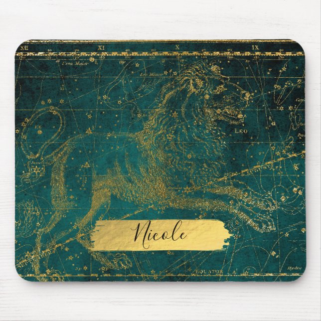 Celestial Star Map Astrologischer LEO Löwe Green Mousepad (Vorne)
