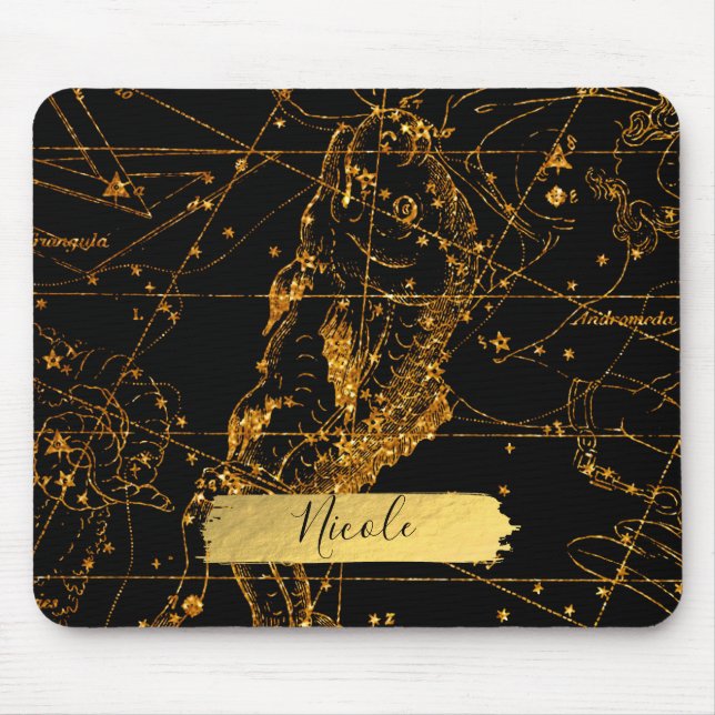 Celestial Star Map Astrologisches Gold Fische Fisc Mousepad (Vorne)