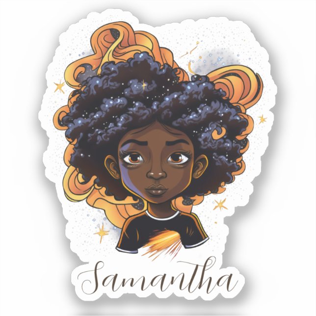 Celestial Starry Afro Woman Aufkleber (Vorderseite)