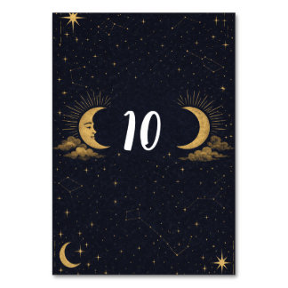 Celestial Starry Night Gold Moon Table Number Tischnummer