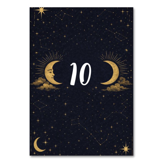 Celestial Starry Night Gold Moon Table Number Tischnummer (Vorderseite)