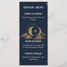 Celestial Starry Night Gold Moon Wedding Menu Menükarte