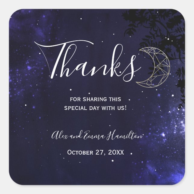Celestial Starry Night mit Gold Moon Wedding Quadratischer Aufkleber (Vorderseite)