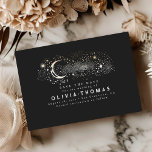 Celestial Starry Night Moon Save the Date schwarz<br><div class="desc">Starry night and crescent moon schwarz non-Foto speichern Sie die Datumskarten</div>