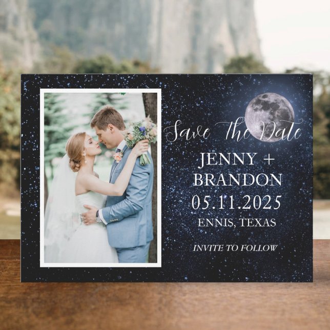 Celestial Starry Night Sky Galaxy Foto Moon Save The Date (Von Creator hochgeladen)