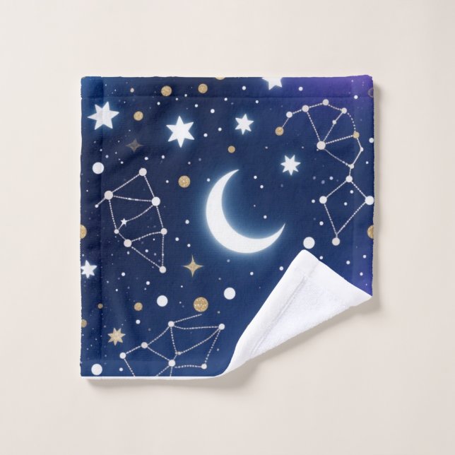 Celestial Starry Night Sky Moon & Co Badhandtuch Set (Waschlappen)