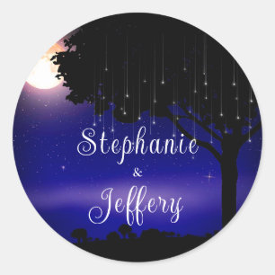 Celestial Starry Night Tree String Light Wedding Runder Aufkleber