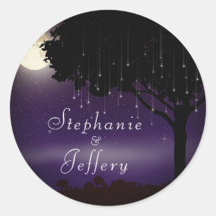 Celestial Starry Night Tree String Lights Wedding Runder Aufkleber