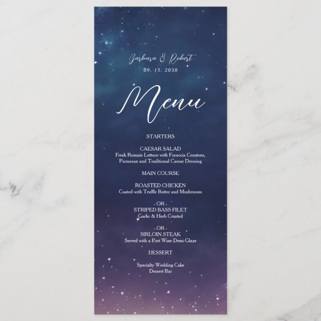 Celestial Starry Night Wedding Menu Card Menükarte (Vorderseite)