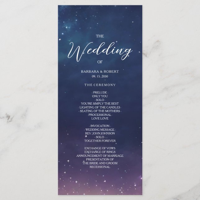 Celestial Starry Night Wedding Program Programm (Vorderseite)
