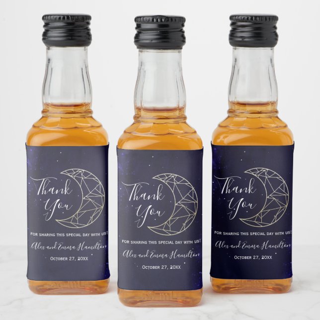 Celestial Starry Sky and Gold Moon Wedding Theme C Alkoholflaschenetikett (Flaschen)