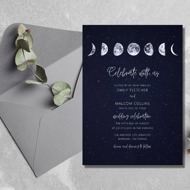 Celestial Starry Sky Moon Phases Celebrate Wedding Einladung (Von Creator hochgeladen)