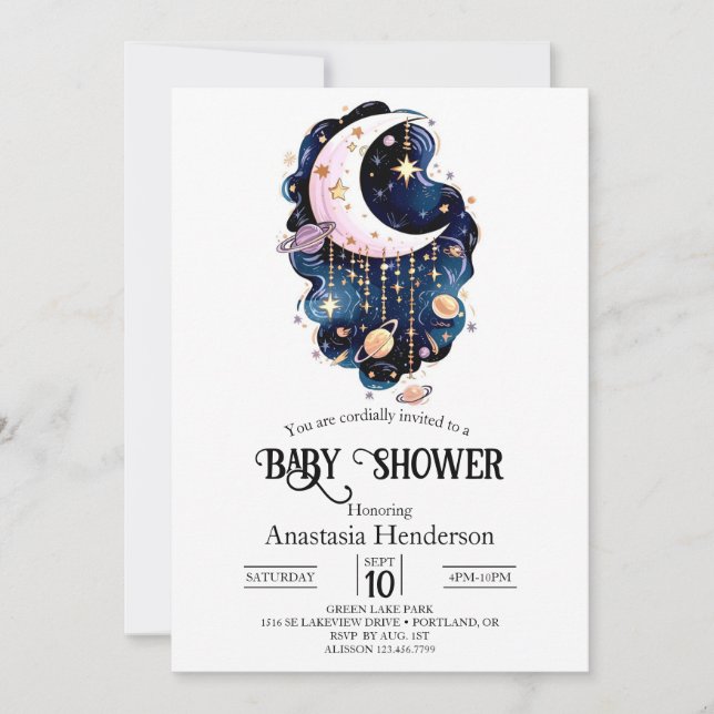 Celestial Starry Stars Baby Shower Einladung (Vorderseite)