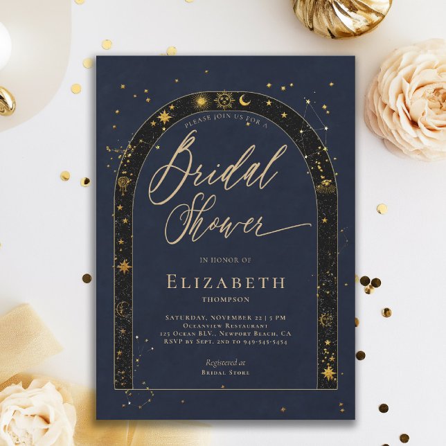 Celestial Starry Zodiac Stars Moon Bridal Shower Einladung (celestial bridal shower invitation zodiac signs astrology oracle universe mystical navy blue)