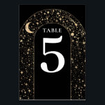 Celestial Stars Black Wedding Tischnummer Card<br><div class="desc">Mystische Hochzeitskarte für Schwarz und Gold</div>