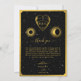 Celestial Stars Crescent Moon Black Gold Wedding Dankeskarte