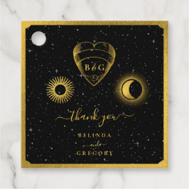 Celestial Stars Crescent Moon Black Gold Wedding Geschenkanhänger