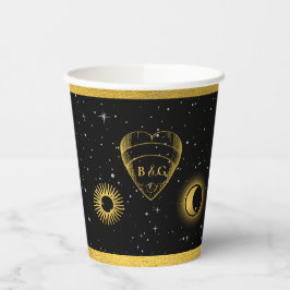 Celestial Stars Crescent Moon Black Gold Wedding Pappbecher