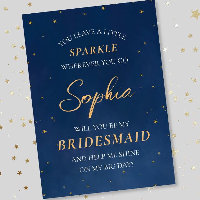 Celestial Stars Elegant Marine Bridesmaid Vorschla Mitteilungskarte (Von Creator hochgeladen)