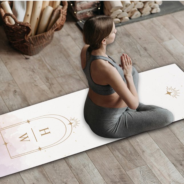 Celestial Stars Monogram Erstblush Pink Gold Yogamatte (Von Creator hochgeladen)