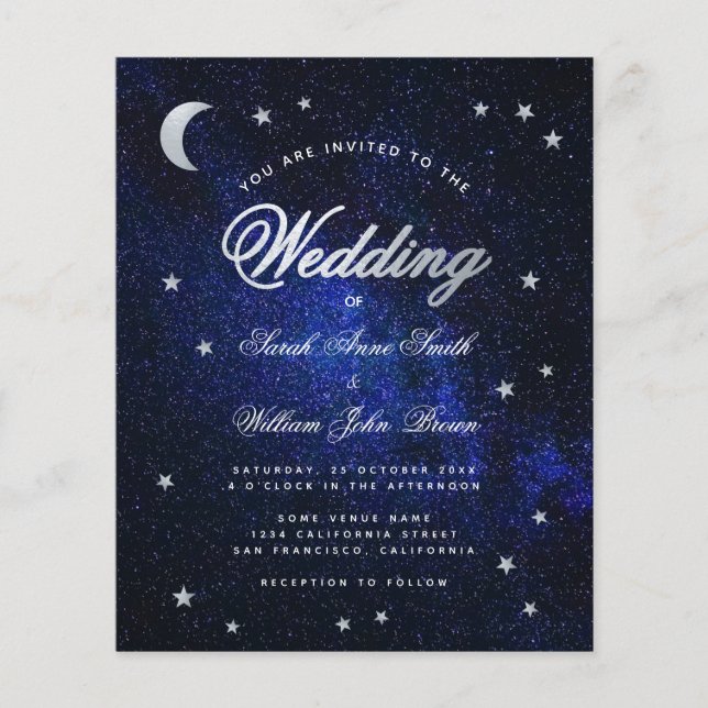 Celestial Stars & Moon Budget Einladung zur Hochze (Vorderseite)