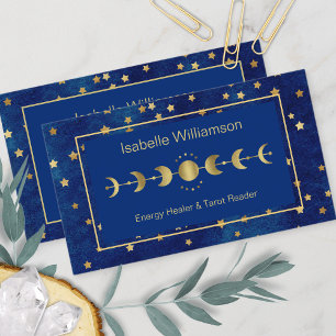 Celestial Stars Moon Phase Navy Blue Gold Visitenkarte