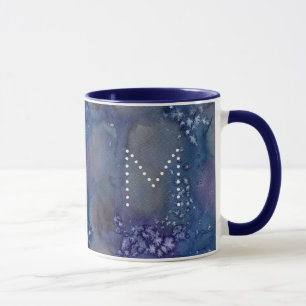 Celestial Stars Name Monogram Blue Watercolor Tasse