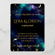 Celestial Stars | Navy Teal Gold Galaxy | Wedding