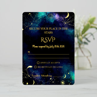 Celestial Stars | Navy/Teal Gold Hochzeit-RSVP-Kar Folieneinladung