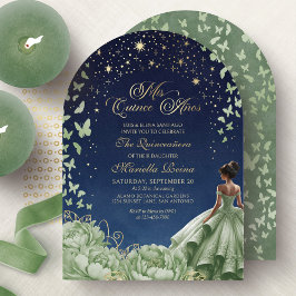 Celestial Stars Sage Green Quinceanera Einladung