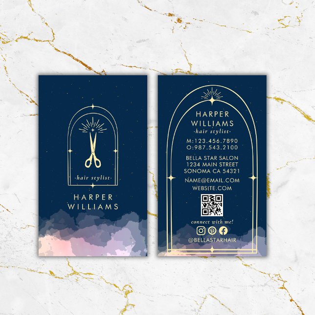 Celestial Stars Tarot Hair Stylist Salon QR Code Visitenkarte (Von Creator hochgeladen)