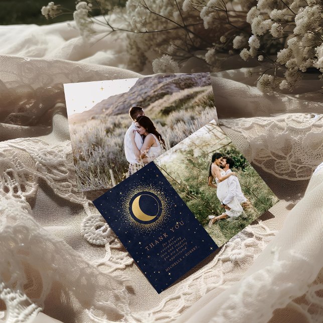 Celestial Stars Two Foto Wedding Dankeschön Card Einladung (Von Creator hochgeladen)