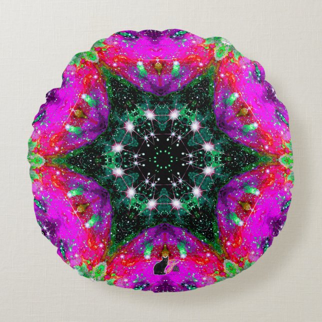 Celestial Stellar Kaleid Rundkissen Rundes Kissen (Vorderseite)