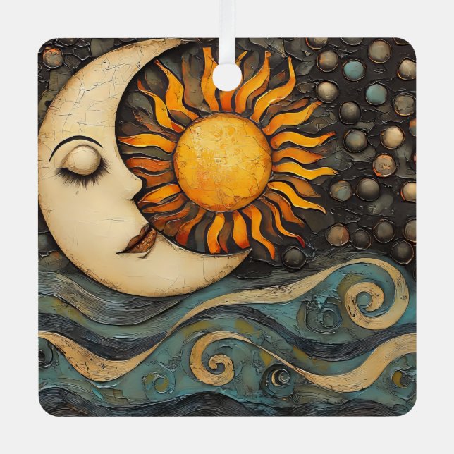 Celestial Sun and Moon Ornament Aus Metall (Vorderseite)