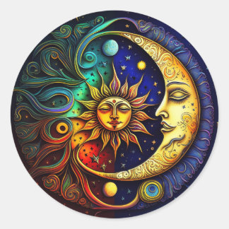 Celestial Sun and Moon Runder Aufkleber