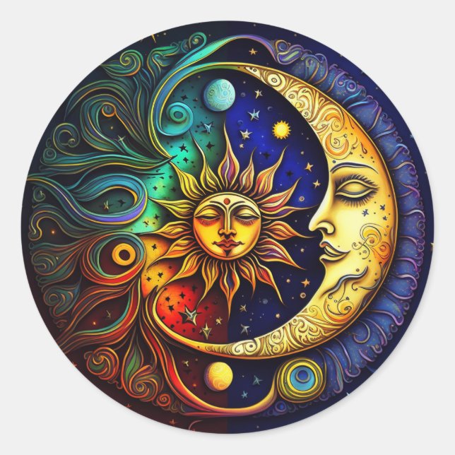 Celestial Sun and Moon Runder Aufkleber (Vorderseite)