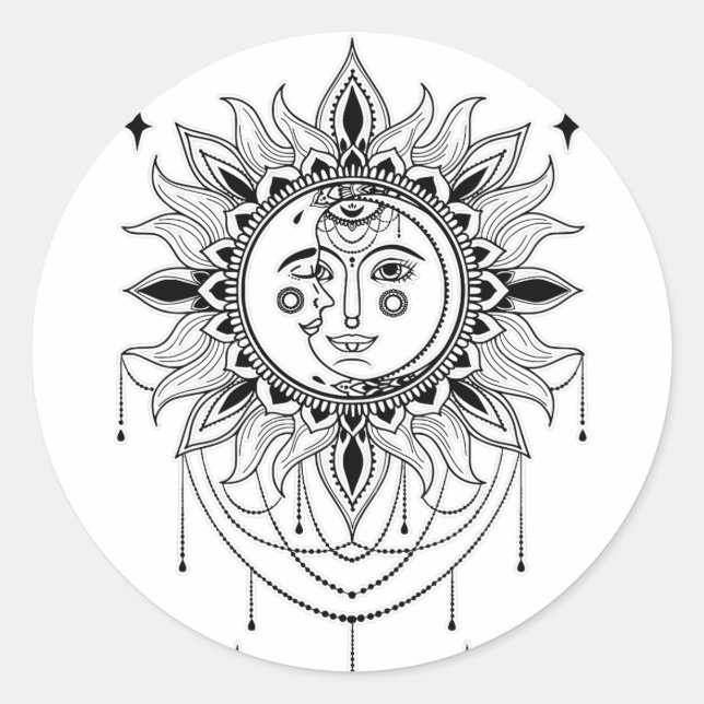 Celestial Sun and Moon Runder Aufkleber (Vorderseite)