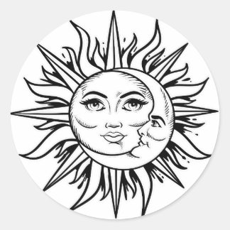 Celestial Sun and Moon Runder Aufkleber