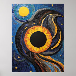 Celestial Sun and Stars in Night Sky Mosaik Poster