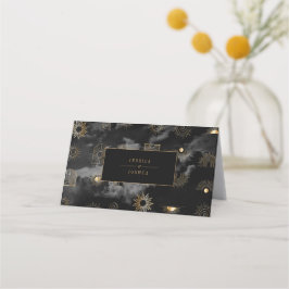 Celestial Sun Crescent Moon Galaxy Black Golden Platzkarte